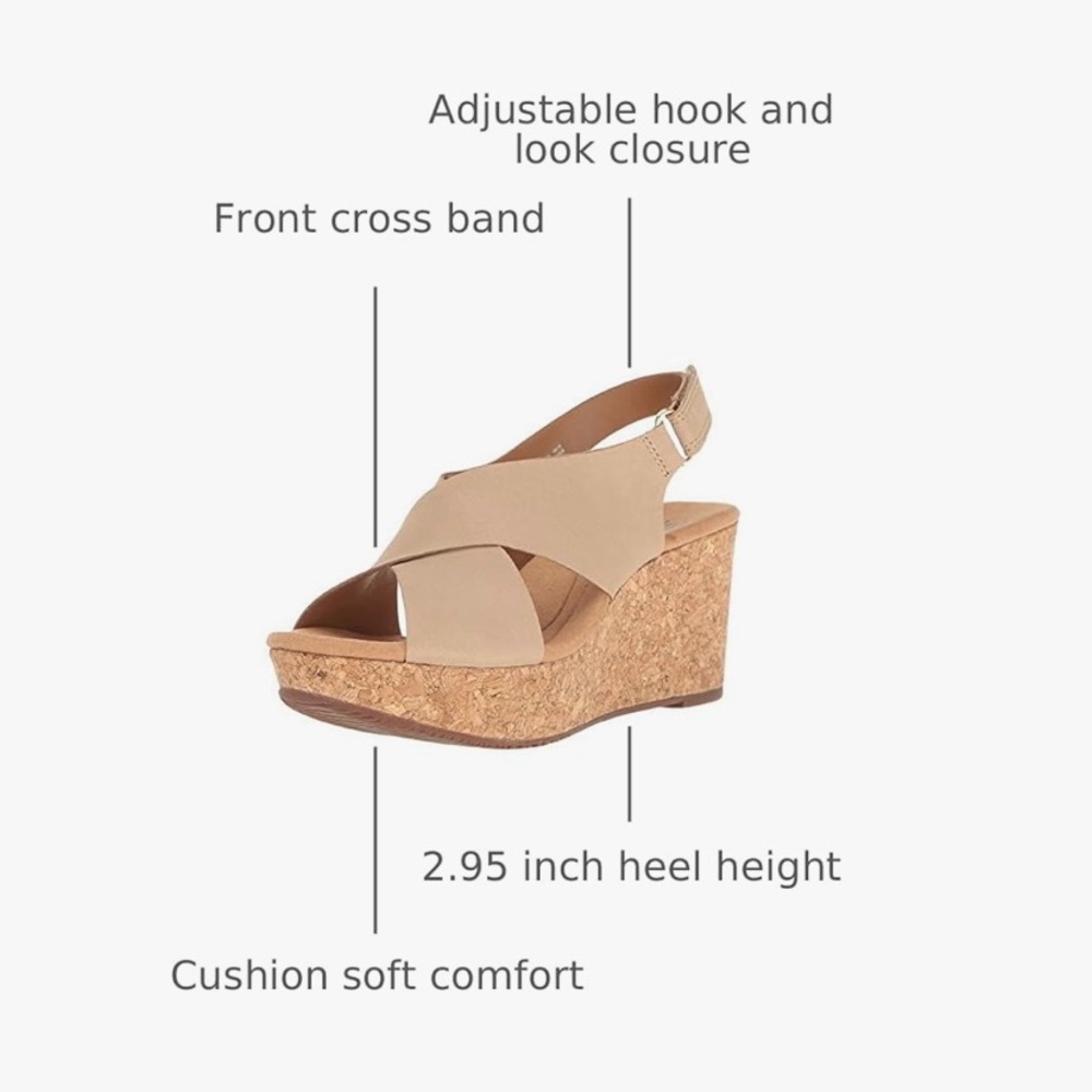 Clarks Sand Nubuck Leather Crisscross Wedge Sandal - Picture 4 of 12